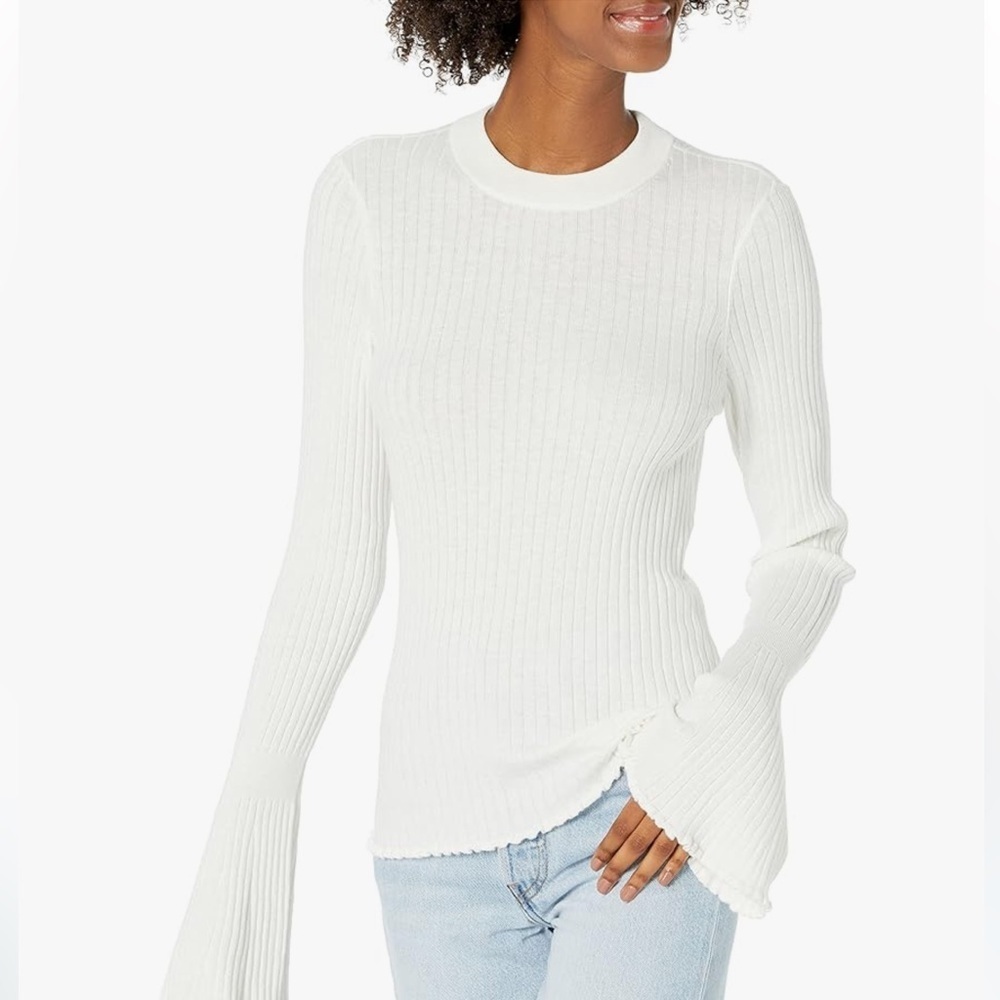 PAIGE White Ribbed Long Sleeve Top - Casual - Size XS